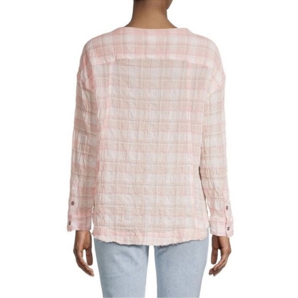 Beach Lunch Lounge Womens Mia Pucker Plaid Round Neck Tunic Top Size Small - Picture 2 of 13